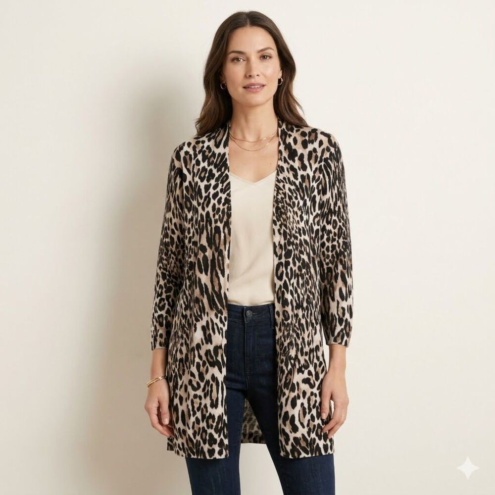Chico's | Leopard Print Cardigan Bohemian Mob Wife Chic Office Siren Cozy L